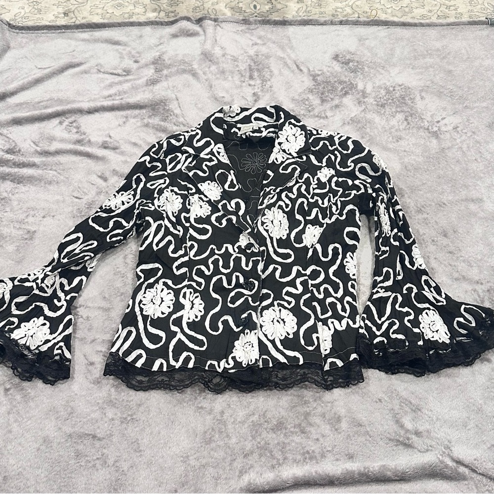 Black and White Patterned Bolero Jacket Open Blazer Maximalism